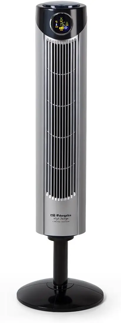 Orbegozo TWM 1015 - Ionischer Turmventilator, Fernbedienung, drei Ventilatormodi, digitales Display, Timer-Funktion, drei Geschwindigkeiten, leise, um 80 Grad drehbar, 45 W, Grau / Schwarz vue 1