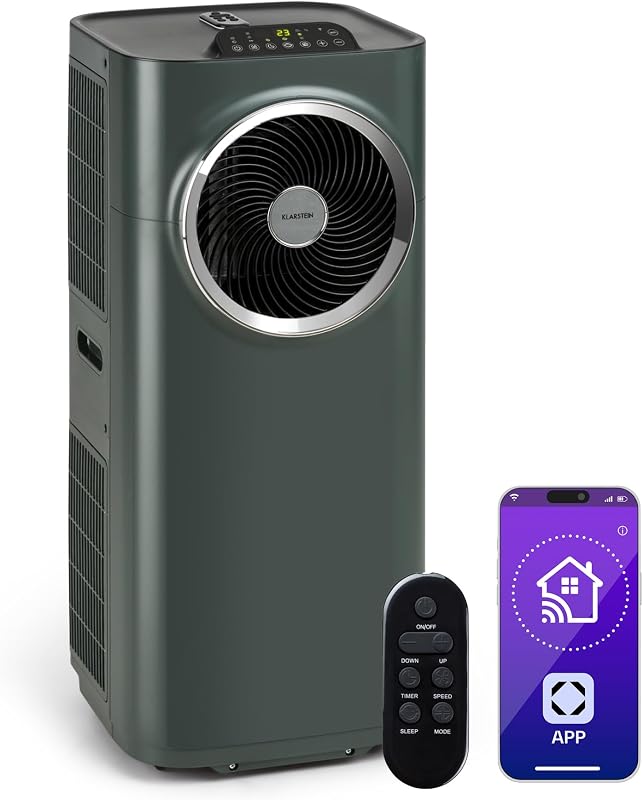 KLARSTEIN Kraftwerk Smart – Mobiles Klimagerät, Luftentfeuchter, Ventilator, Timer programmierbar, Steuerung über WLAN-App, Fernbedienung, 12000BTU/h – Anthrazit vue 1