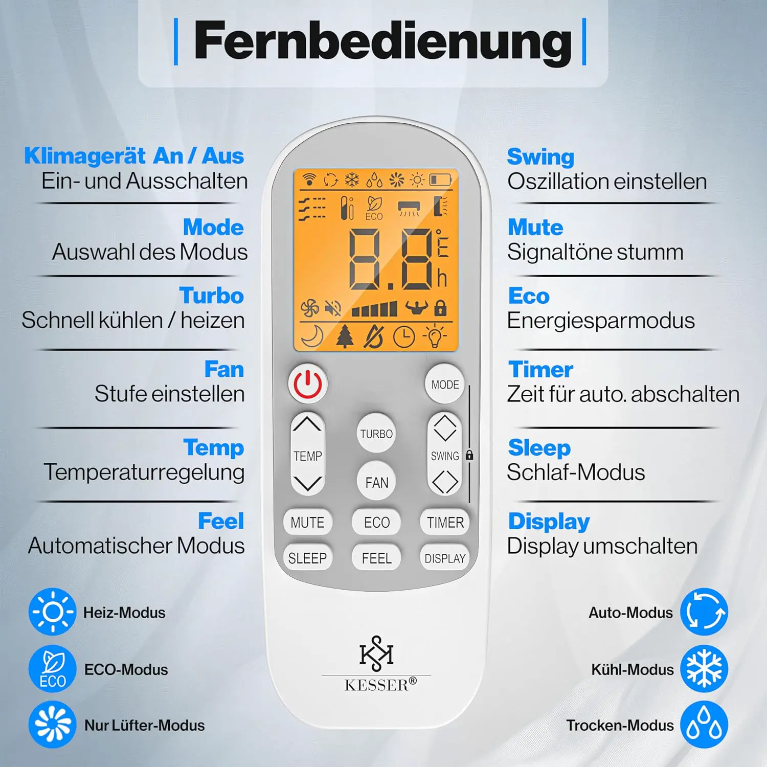KESSER® Klimaanlage Set Split, WiFi/App Funktion Klimagerät, Kühlen A++/Heizen A+, 9000 BTU/h (2.600W) sehr leise, Kältemittel R32, Fernbedienung, Timerfunktion, Montagematerial, Anthrazit vue 8