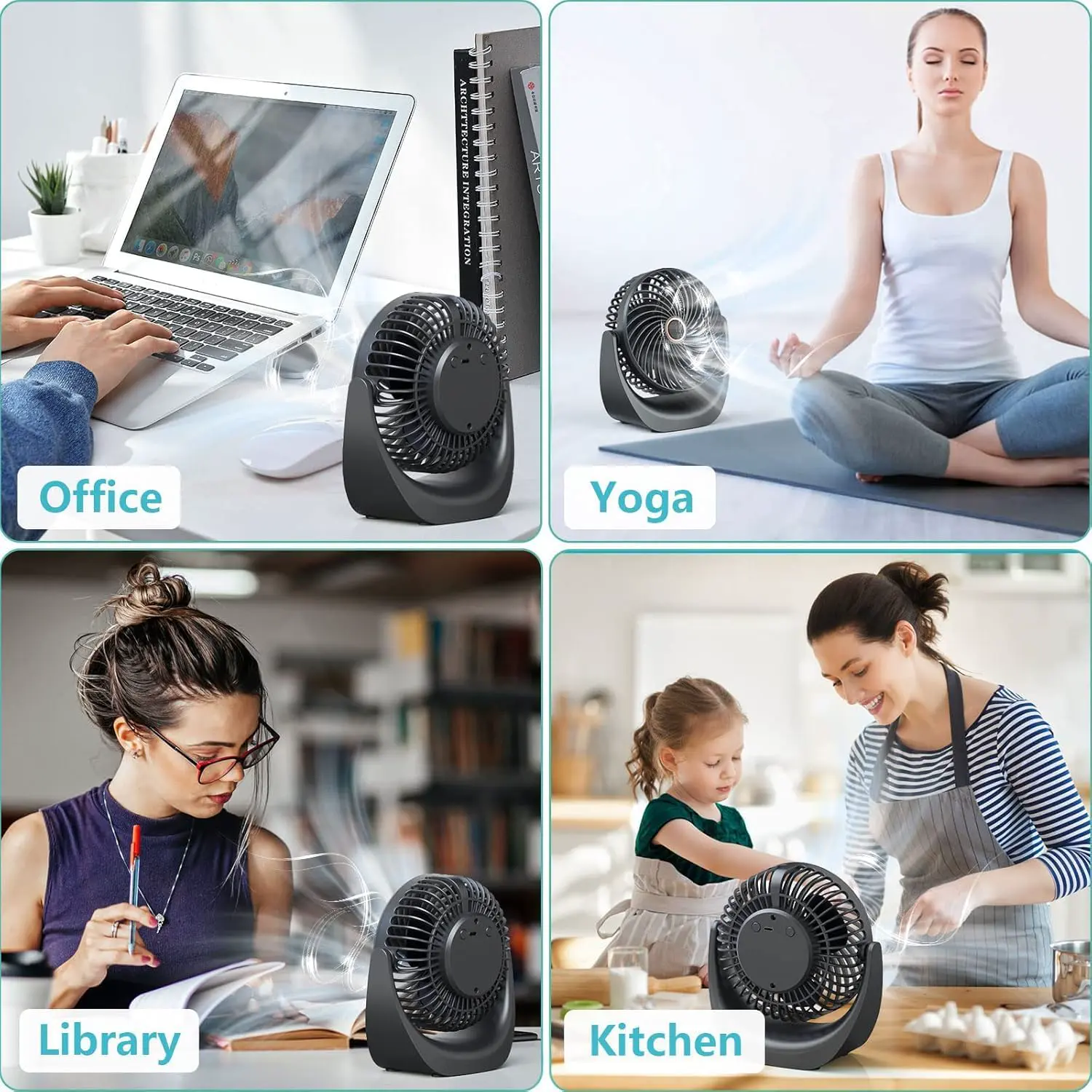 SHAVINGFUN Tischventilator,Mini Ventilator,USB Ventilator,Tisch Ventilator 4000mAh Wiederaufladbare Batterie,5 Geschwindigkeitsstufen,360 Drehbare Einstellbare für Schlafzimmer Büro Ventilator Leise vue 7