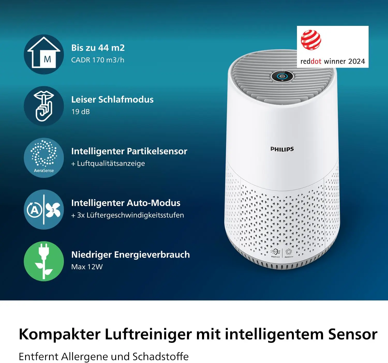 Philips Luftreiniger 600 Serie mit SmartSensor, Weiß, für Räume bis 44 m² | CADR 170m³/h, HAIR+-App, HEPA NanoProtect-Filter, entfernt bis zu 99,97% Schadstoffe, ultraleise & für Allergiker (AC0651/10) vue 3