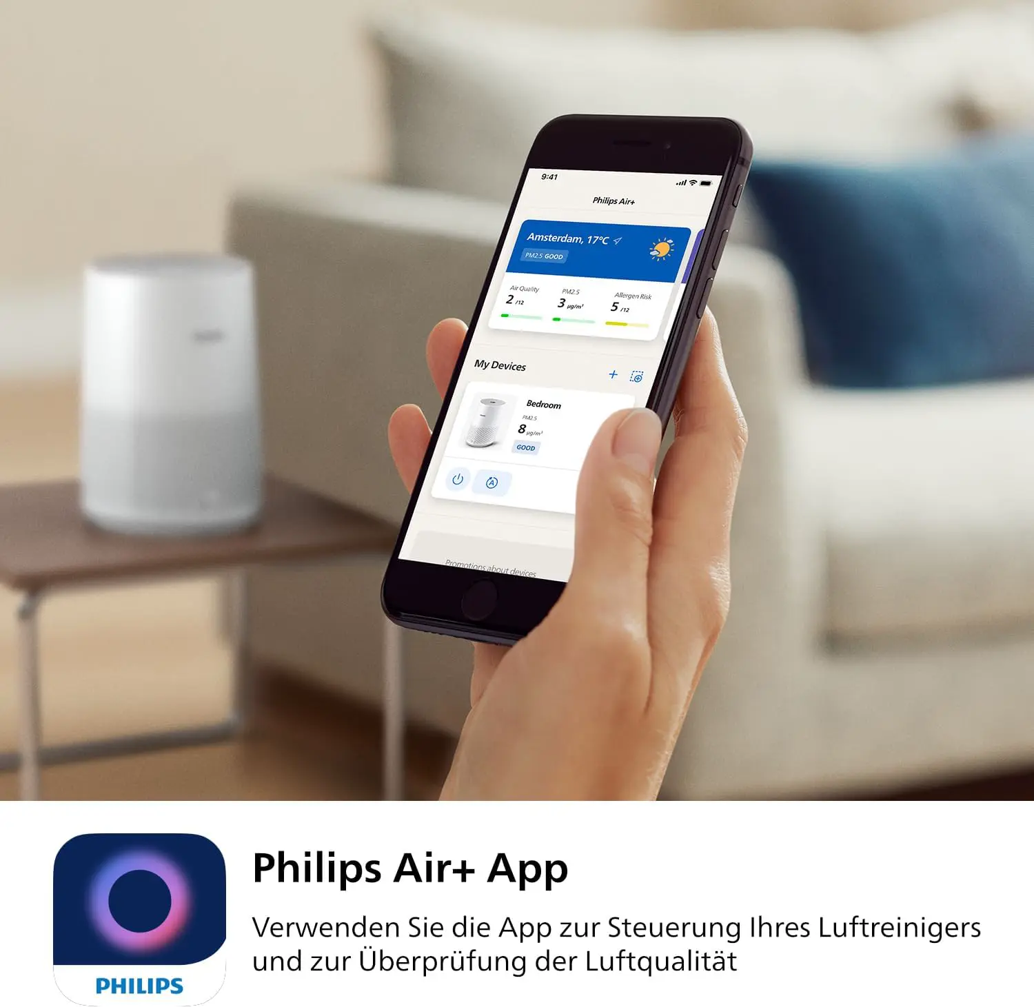 Philips Luftreiniger 600 Serie mit SmartSensor, Weiß, für Räume bis 44 m² | CADR 170m³/h, HAIR+-App, HEPA NanoProtect-Filter, entfernt bis zu 99,97% Schadstoffe, ultraleise & für Allergiker (AC0651/10) vue 6