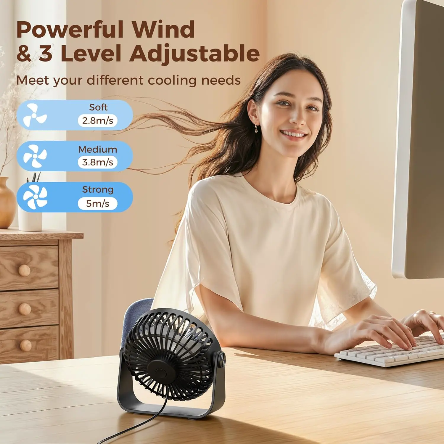 Tragbarer Luftkühler für fensterlose Räume, 3-in-1 Ventilator und Luftbefeuchter, Fernbedienung, 1L Wassertank, 24H Timer, Perfekt für Schlafzimmer und Wohnräume vue 3