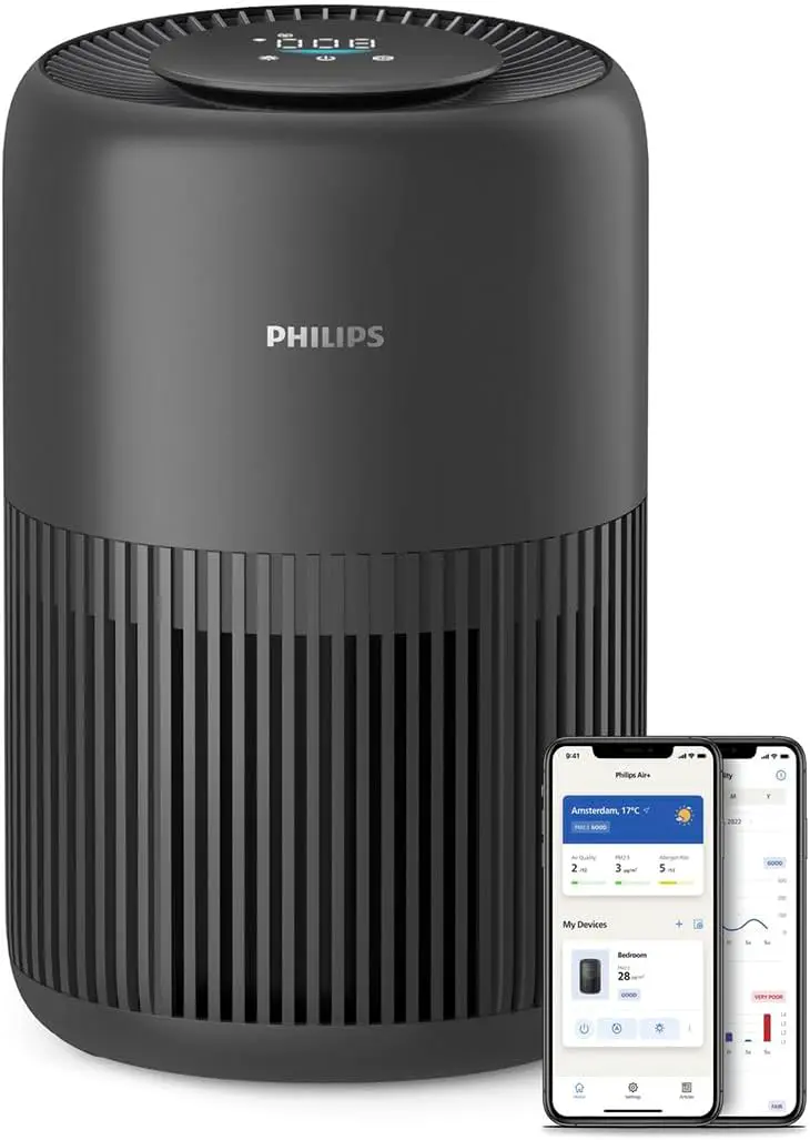 Philips Luftreiniger 900 Serie mit App, Schwarz, für Räume bis 65 m² | CADR 250m³/h, AIR+-App, HEPA NanoProtect-Filter, entfernt bis zu 99,97% Schadstoffe, ultraleise & für Allergiker (AC0951/13)