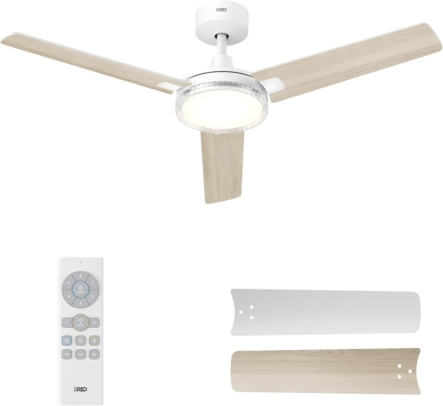DREO Deckenventilator mit Beleuchtung und Fernbedienung,132 cm Weißer Ventilator decke mit Licht,5 CCT-Farben, 6-stufig dimmbar, 6 Stufen, leiser reversibler DC-Motor, Timer (1/4/8h) vue 1
