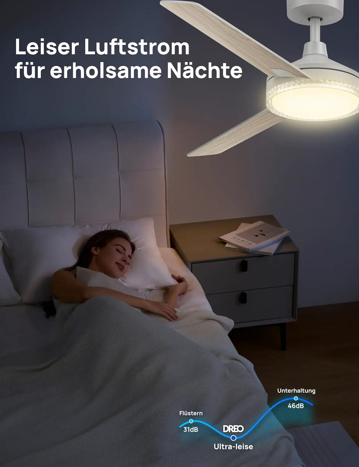 DREO Deckenventilator mit Beleuchtung und Fernbedienung,132 cm Weißer Ventilator decke mit Licht,5 CCT-Farben, 6-stufig dimmbar, 6 Stufen, leiser reversibler DC-Motor, Timer (1/4/8h) vue 5