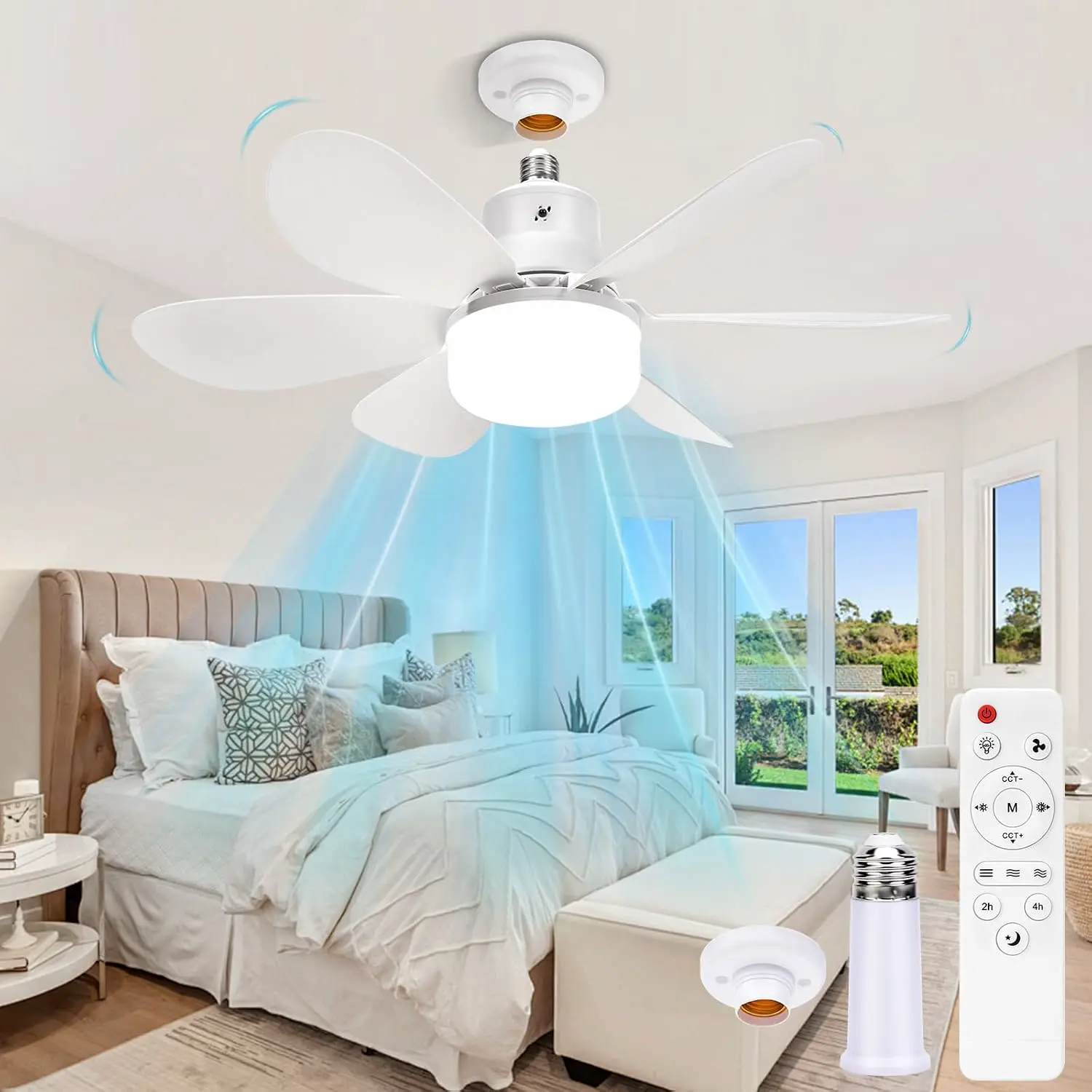 BomKra Deckenventilator mit Beleuchtung und Fernbedienung Leiser - 30W LED Deckenleuchte mit Ventilator, 3 Geschwindigkeiten, 3 Modi Dimmbar, Timer, Lampe mit Ventilator für Schlafzimmer vue 1