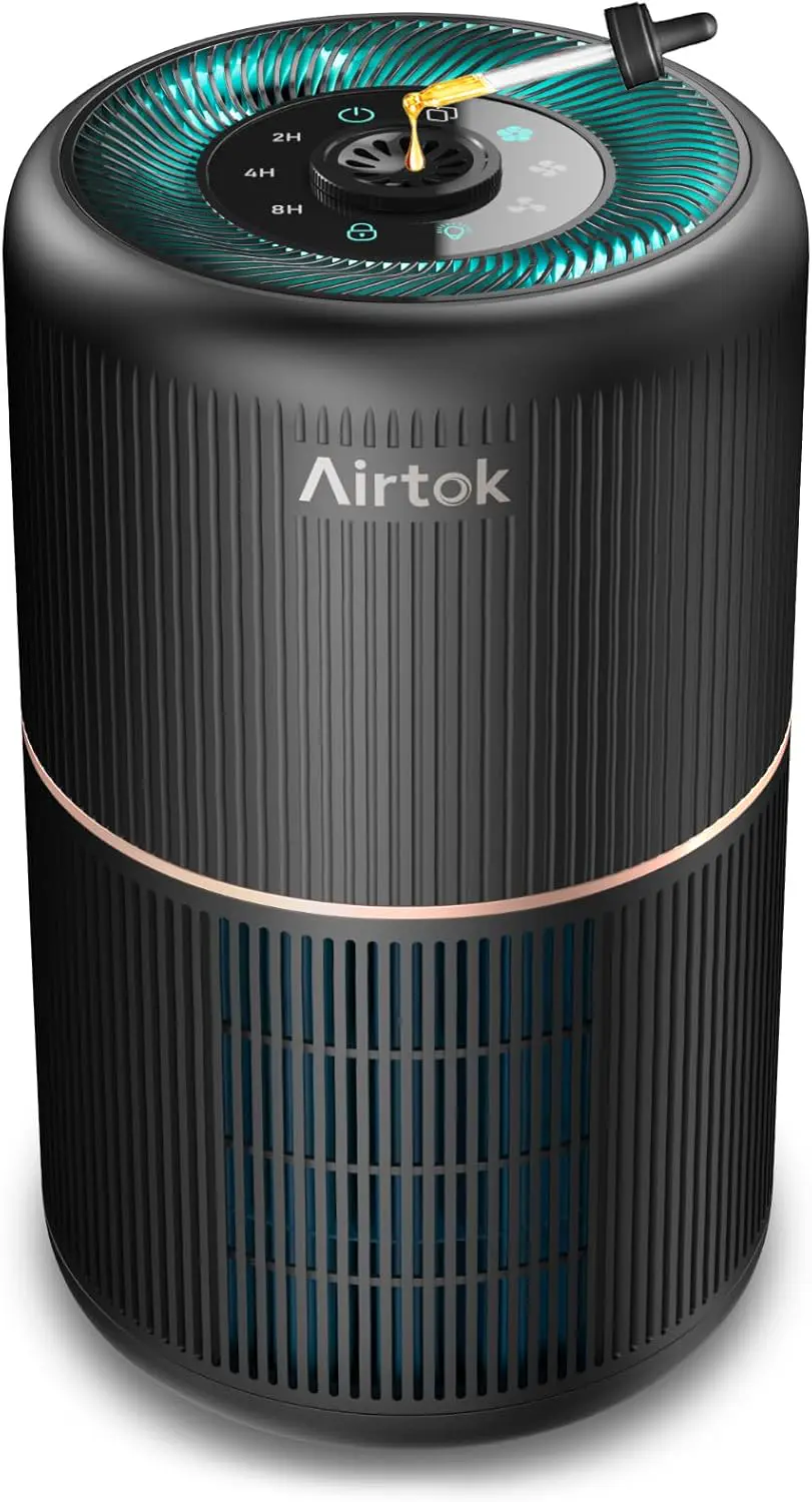 AIRTOK Luftreiniger, Luftreiniger Allergiker mit Aromatherapie, HEPA Luftfilter gegen Schimmel Staub Pollen Gerüche, 99,97% Entfernung bis 0,1 Mikrometer, Nachtlicht, Kindersicherung, Timer, 25dB
