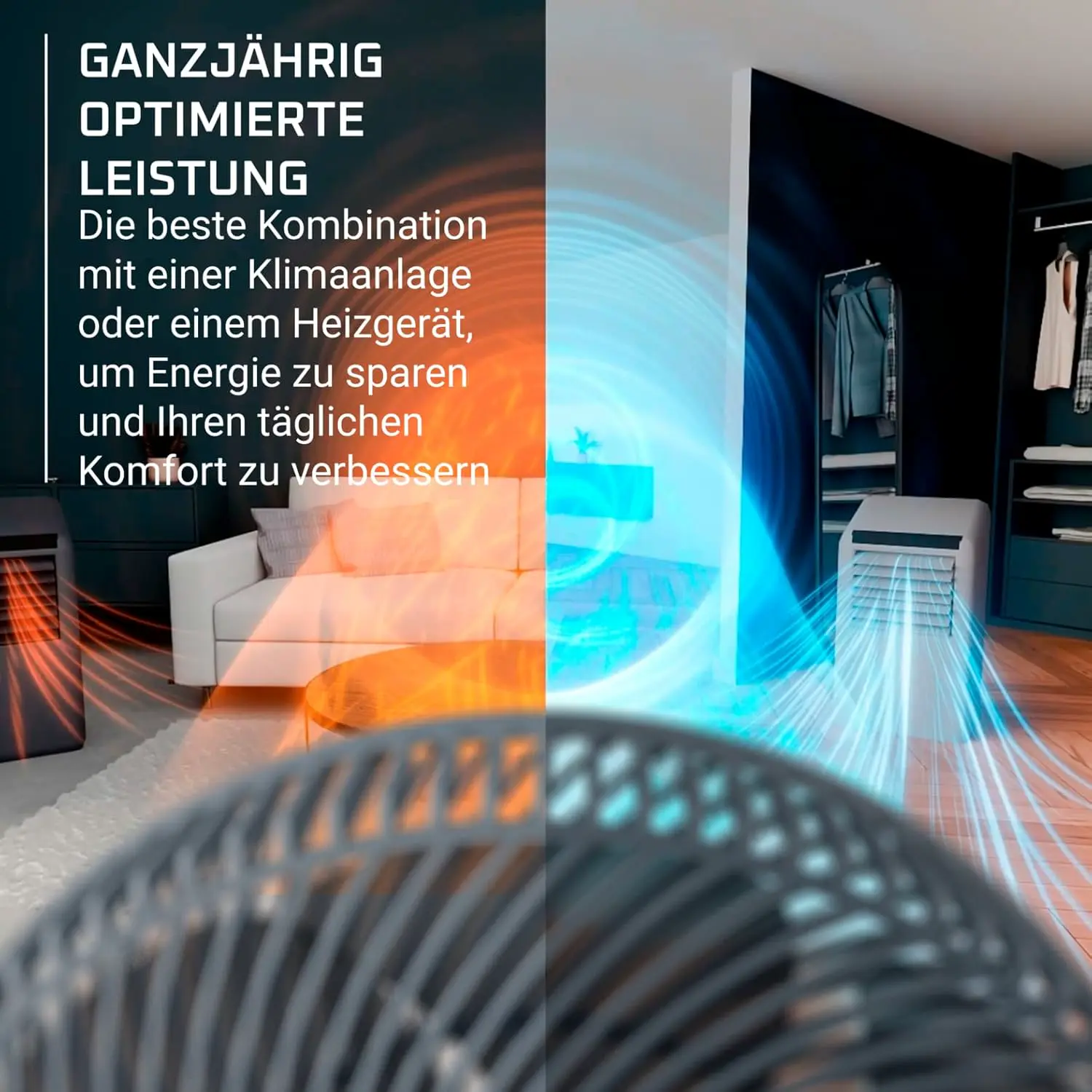 Rowenta Turbo Swift Kompakt Tischventilator, multidirektionale Schwenkfunktion, bis zu 50% Energieeinsparung, 12 Geschwindigkeitsstufen, 12h Timer, kompaktes Design, extrem leise, Blau, QV2540F0 vue 6
