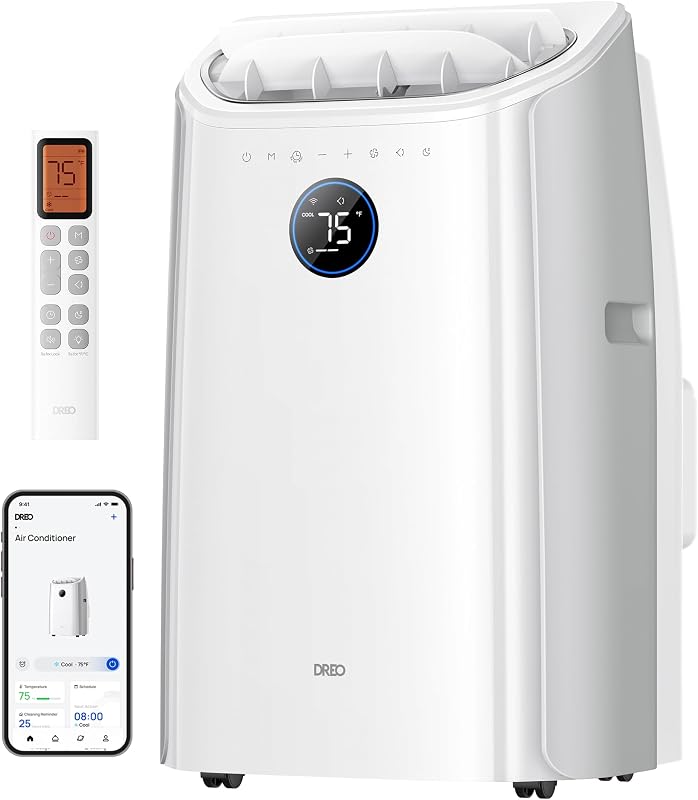 DREO Klimaanlage Mobil, 10.000 BTU Tragbares Klimagerät für Schlafzimmer, 3-in-1 Kühlen/Ventilieren/Entfeuchten, drainagefreie Kühlung, App-/Sprachsteuerung/Fernbedienung, 24h-Timer, AC515S vue 1