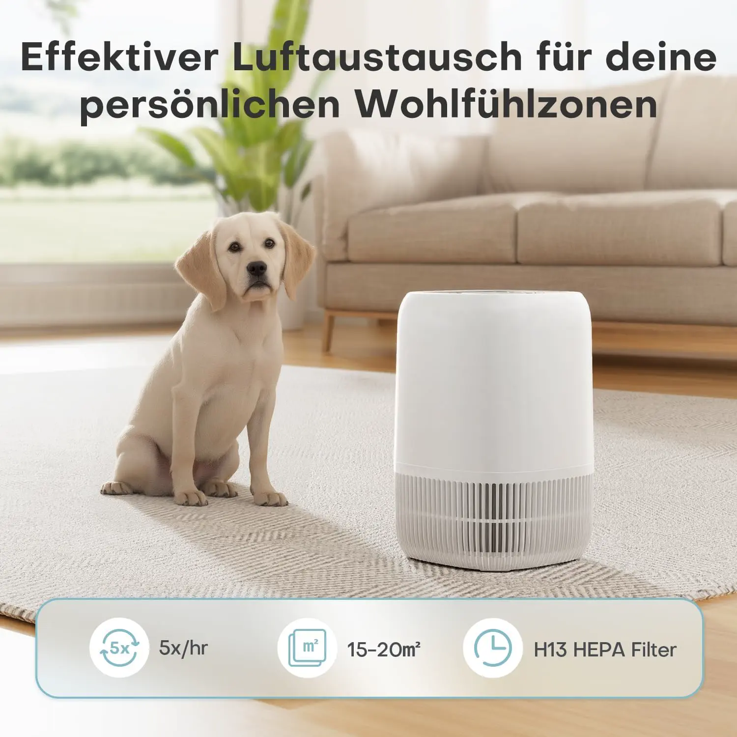 AROEVE Luftreiniger mit H13 HEPA 3-Stufen-Filter, Luftreiniger für Schlafzimmer, 5W Energieverbrauch, Leise 22dB mit Aroma, reduziert Pollen, Rauch, Tierfell, Weiß vue 5