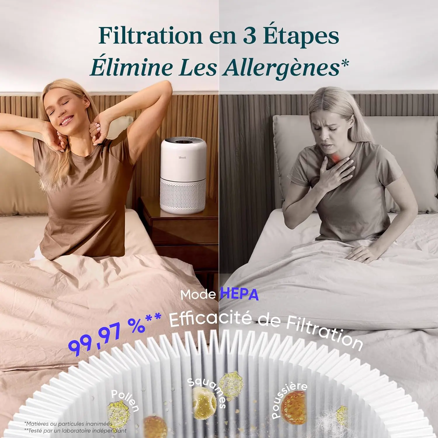 LEVOIT Luftreiniger, HEPA-Filter für Allergien und Asthma, bis zu 44 m², 24 dB, Luftreiniger entfernt 99,97% Staub, Pollen, Haare, Schimmel, Rauchgerüche, Schlafmodus & Timer, für Zuhause und Büro | CADR 187 m³/h, 24 dB Standby-Modus, mit 3 Geschwindigkeitsstufen, Timer, mit HEPA-Filter, fängt Pollen Staub auf vue 3
