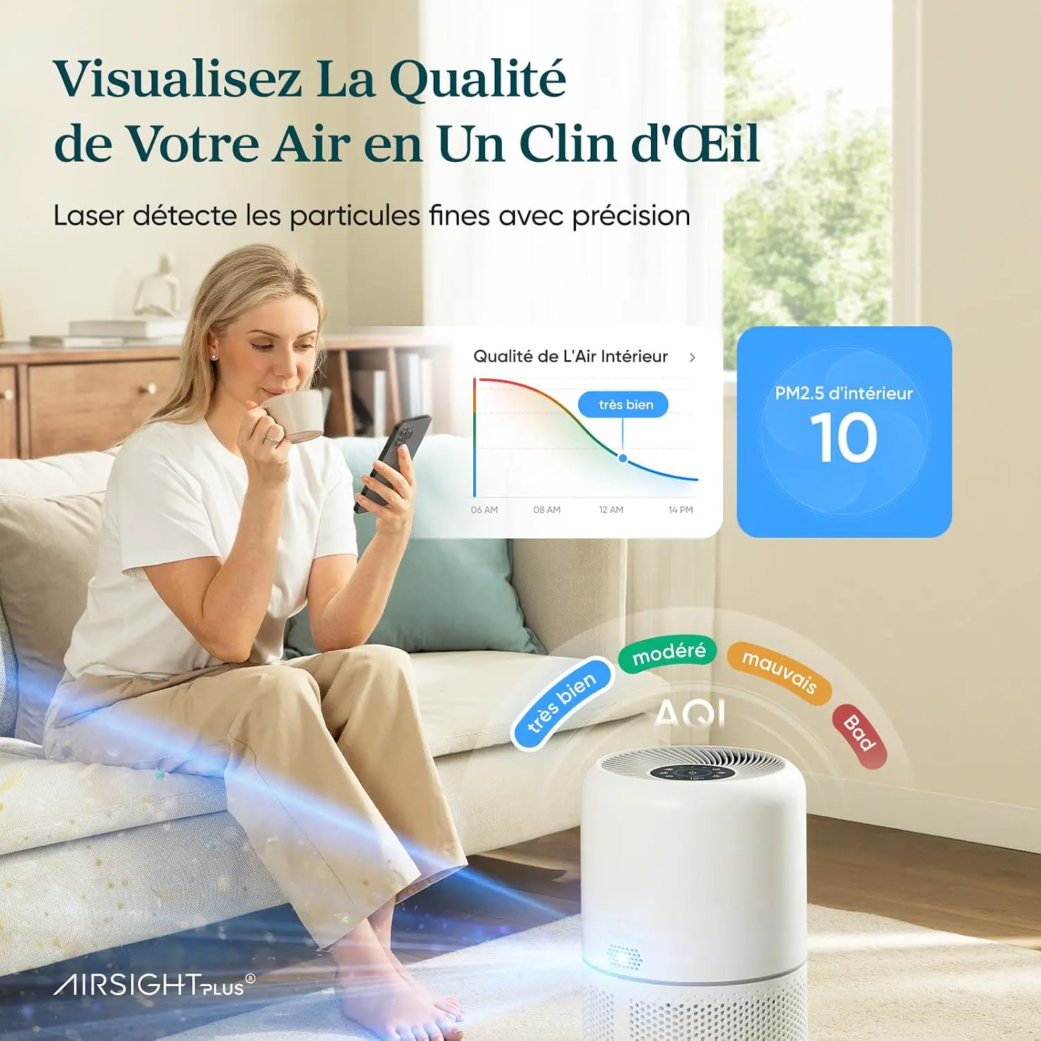 LEVOIT HEPA-Luftreiniger, intelligent, gegen Pollen & Gras, reinigt bis zu 50 m², Überwachung der Luftqualität, Steuerung über Alexa-App, 22 dB, leise, Core 300S | 22 dB, leiser Schlafmodus, Alexa, App, beseitigt 99,97 % Allergie, Pollen, Milben, Rauch, Tierhaare, geringer Stromverbrauch vue 2
