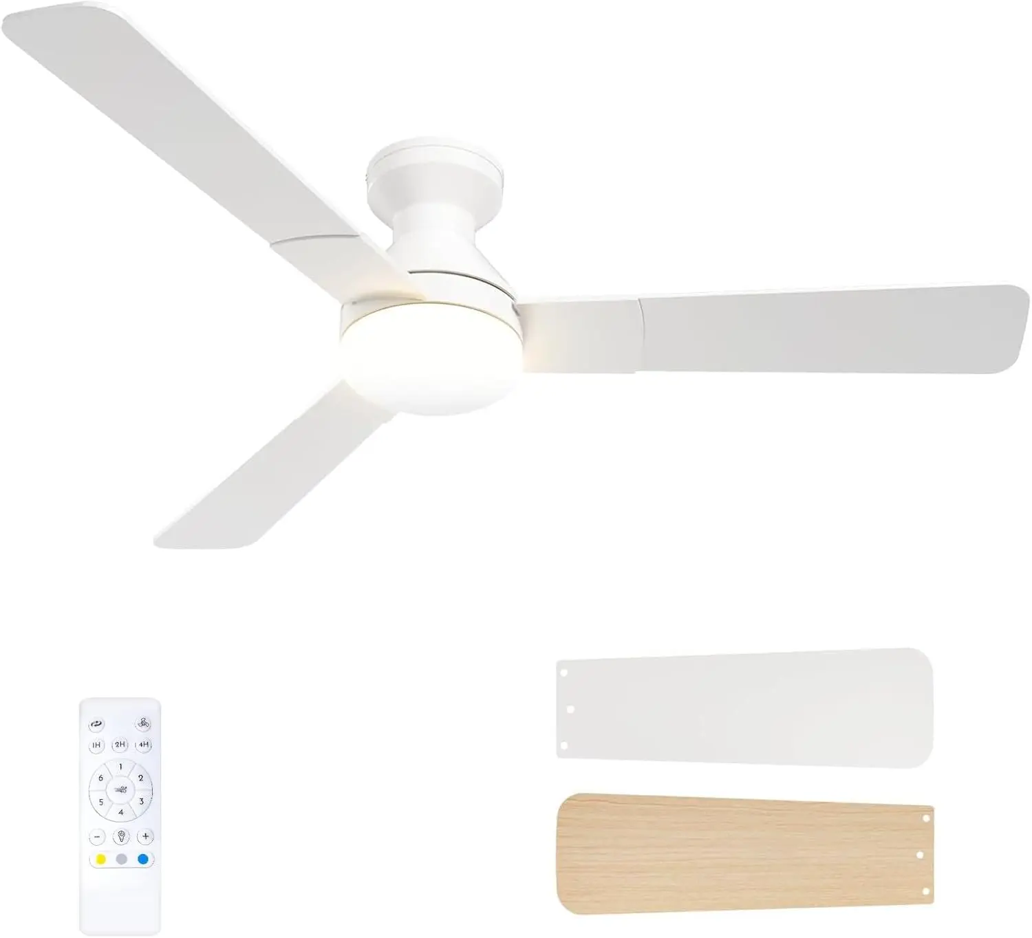 Passky Deckenventilator mit Beleuchtung, 132 cm flaches Design mit Fernbedienung, Deckenbündige Montage, reversibel, 3 Farbtemperaturen, dimmbar, leise für Schlafzimmer, Innen- und Außen Weiß vue 1