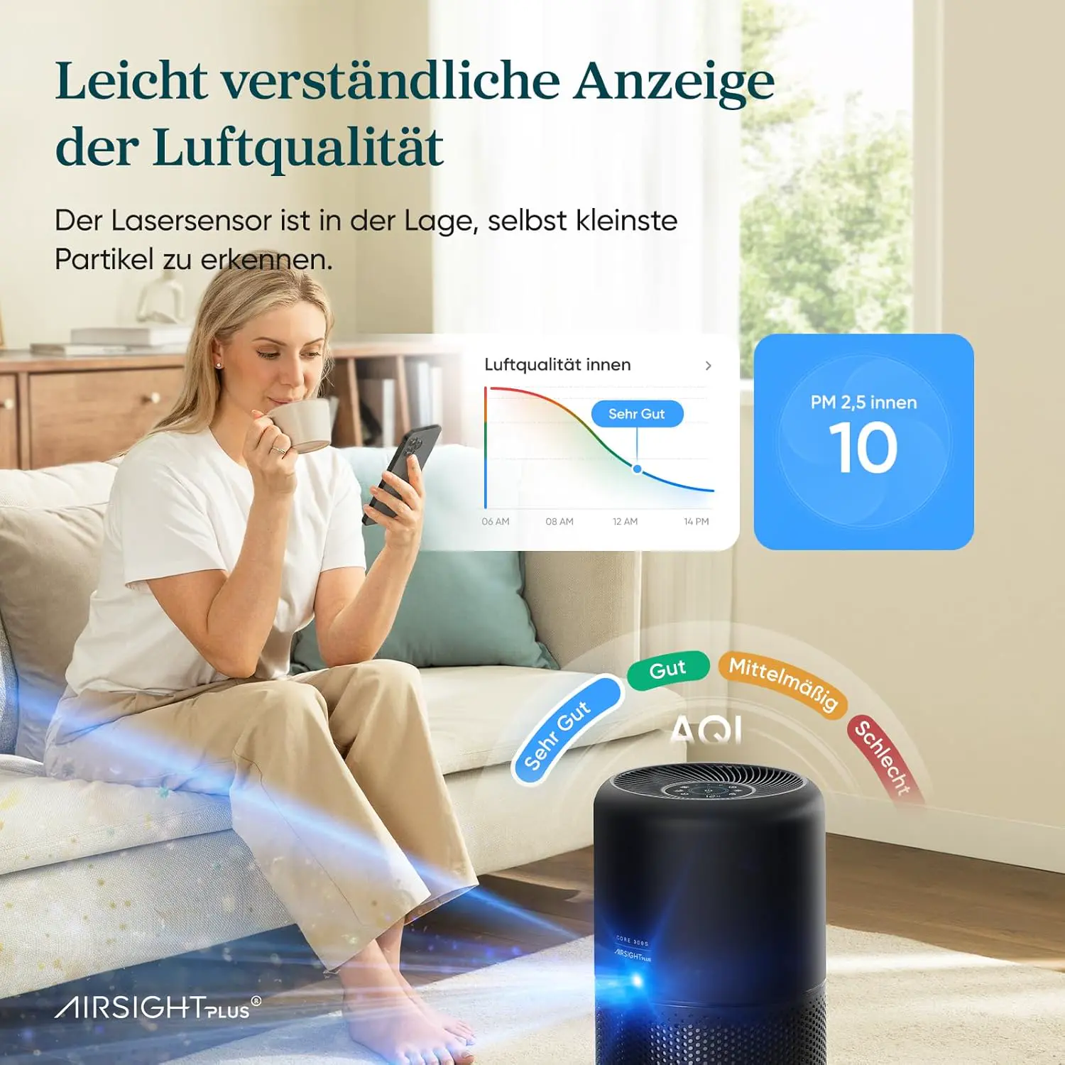 Levoit Luftreiniger mit HEPA Luftfilter, CADR 258m³/h, bis zu 54㎡, Schwarz | mit Luftqualitätsanzeige, 99,97 Prozent Schimmel Staub Pollen Tierhaare, Auto & Schlafmodus, App und Alexa vue 2