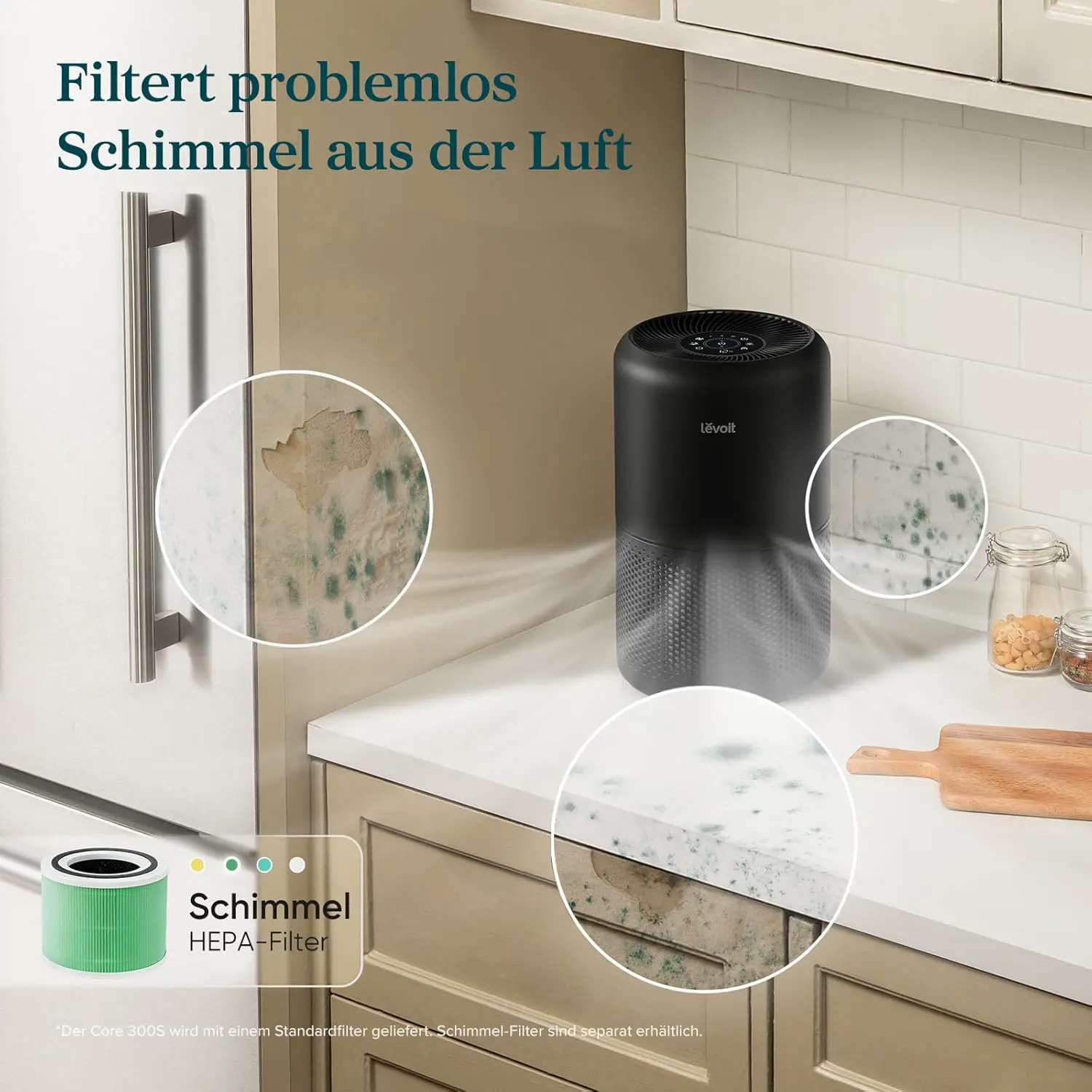 Levoit Luftreiniger mit HEPA Luftfilter, CADR 258m³/h, bis zu 54㎡, Schwarz | mit Luftqualitätsanzeige, 99,97 Prozent Schimmel Staub Pollen Tierhaare, Auto & Schlafmodus, App und Alexa vue 4