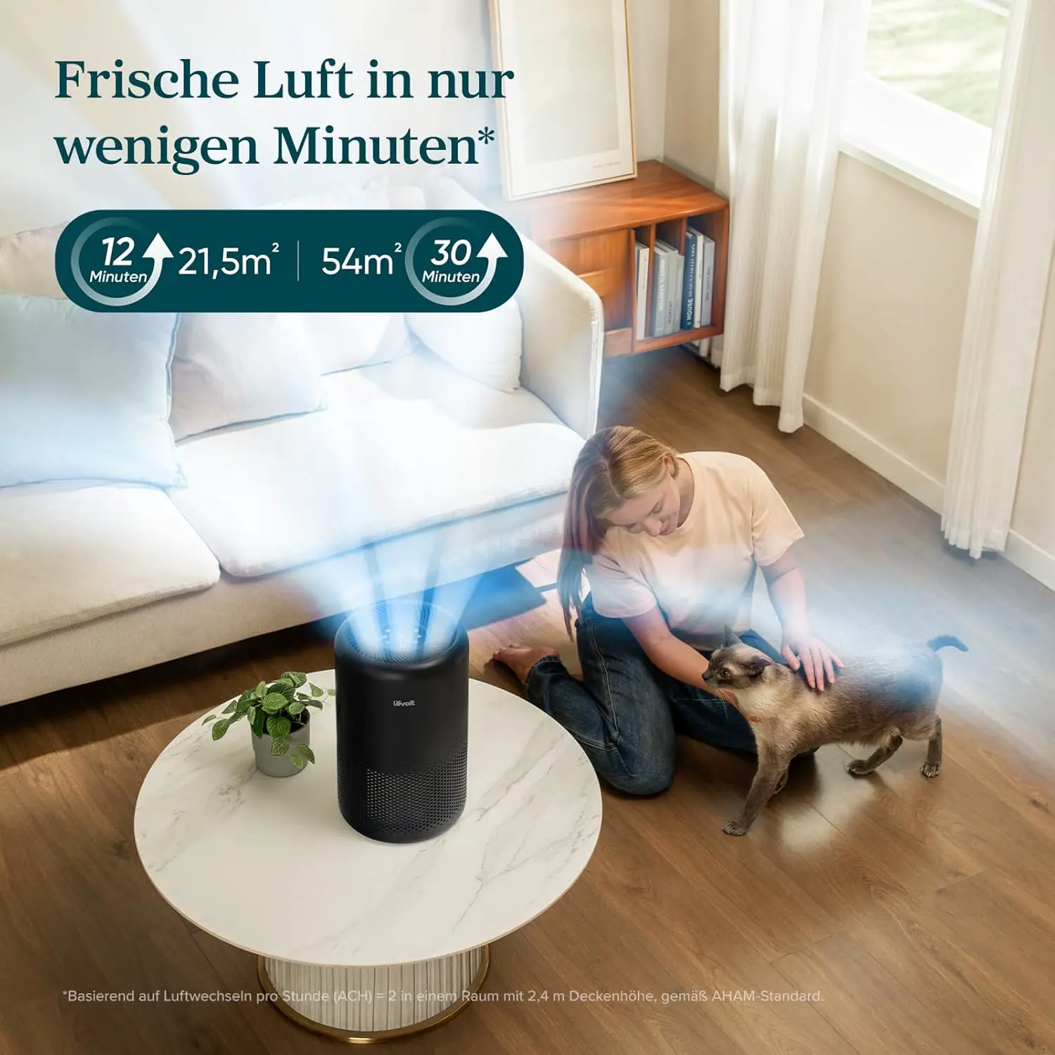 Levoit Luftreiniger mit HEPA Luftfilter, CADR 258m³/h, bis zu 54㎡, Schwarz | mit Luftqualitätsanzeige, 99,97 Prozent Schimmel Staub Pollen Tierhaare, Auto & Schlafmodus, App und Alexa vue 6
