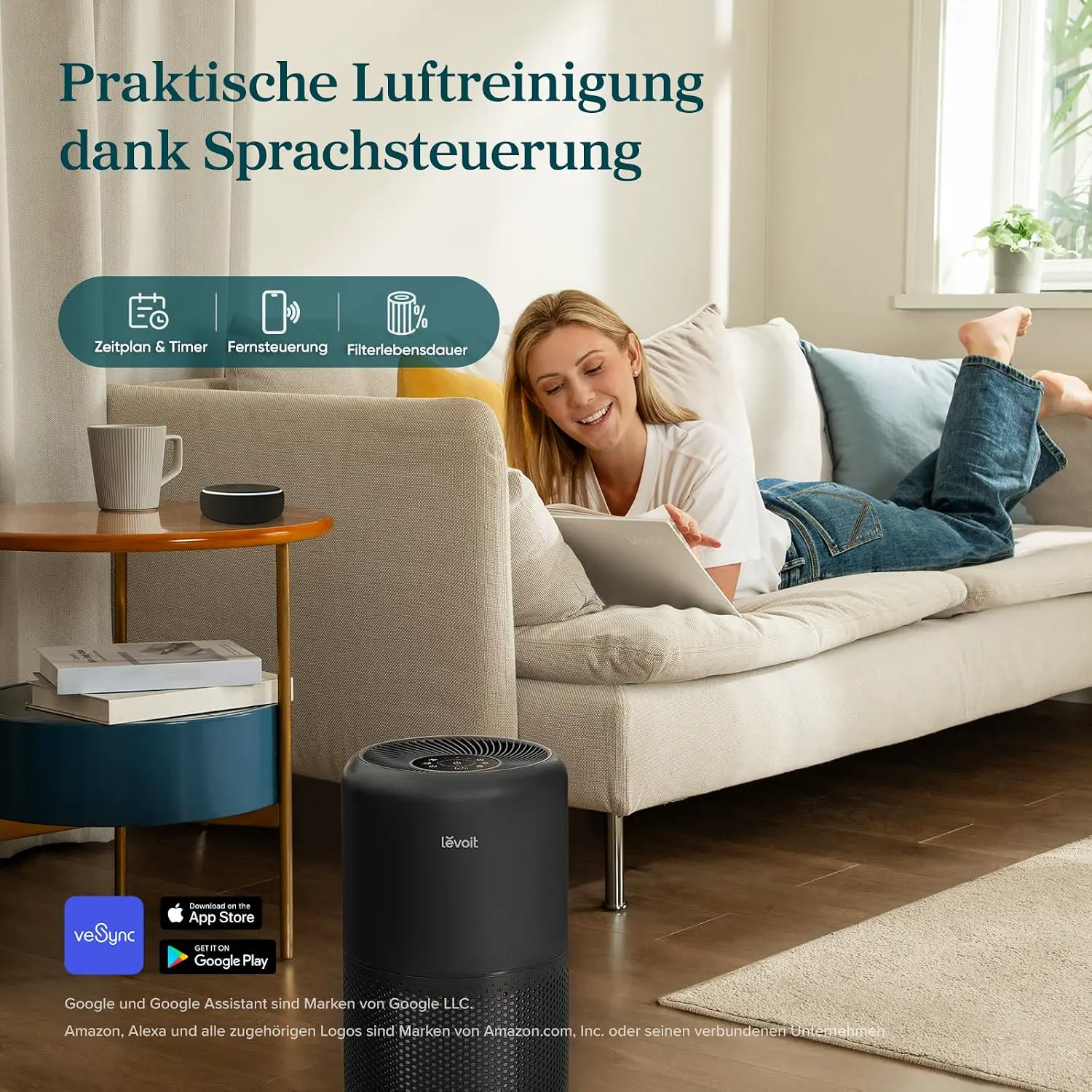 Levoit Luftreiniger mit HEPA Luftfilter, CADR 258m³/h, bis zu 54㎡, Schwarz | mit Luftqualitätsanzeige, 99,97 Prozent Schimmel Staub Pollen Tierhaare, Auto & Schlafmodus, App und Alexa vue 7