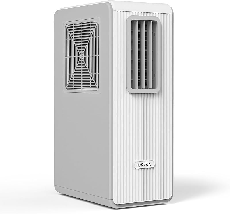 OKYUK Mobiles Klimagerät, 200W Energiesparend, R290 Umweltfreundliches Kältemittel, 3‑in‑1 Klimaanlage, Luftentfeuchter, Ventilator Ventilieren Leise <45 DB, Mit Auspuffrohr (Weiß) vue 1