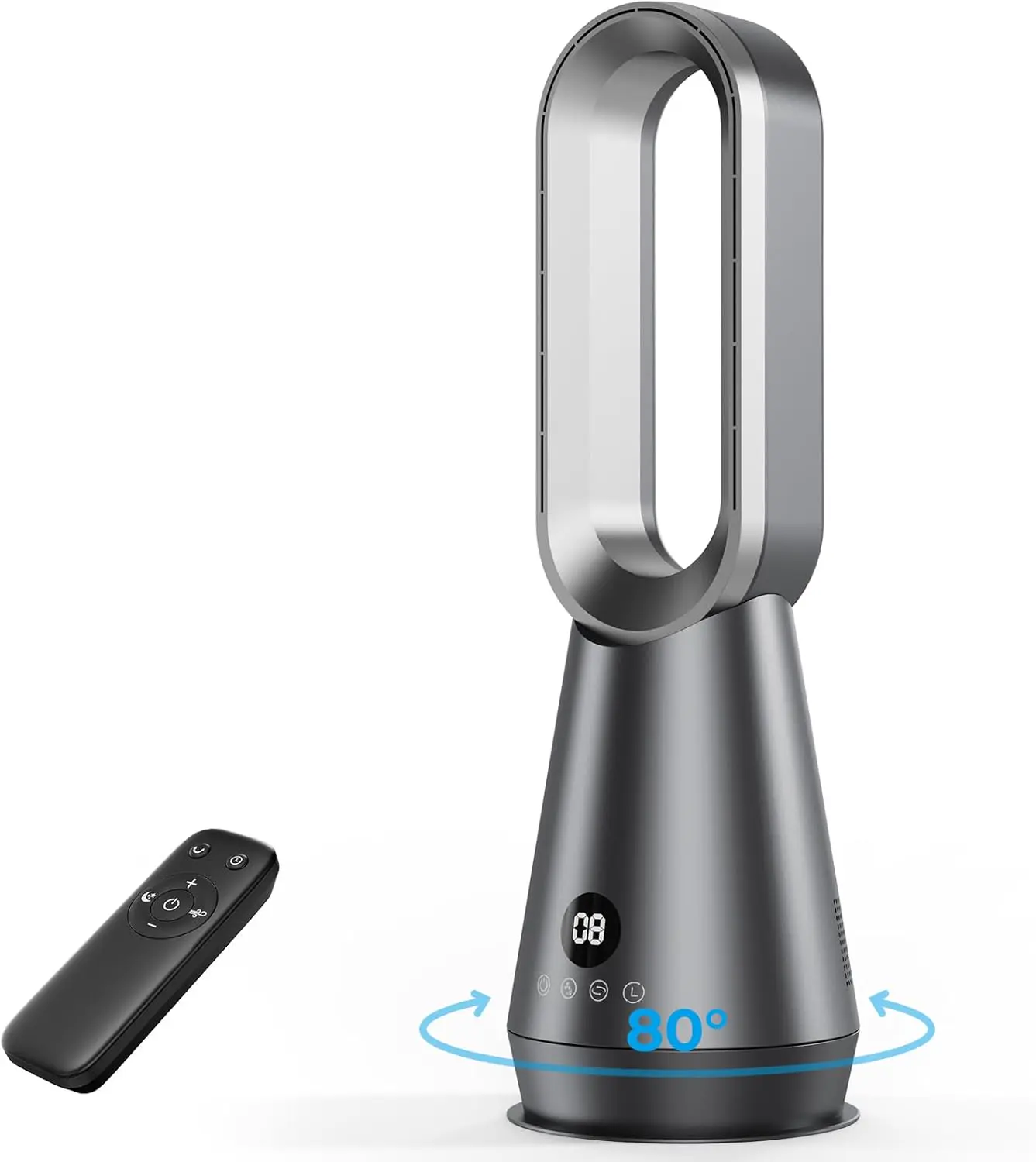 56cm Klein Leise 32dB Rotorloser Ventilator mit Fernbedienung und Digitaldisplay, 8 Geschwindigkeitsstufen, 80° Oszillation, 9H Timer, 30W Energiesparend Bladeless Fans für Schlafzimmer Büro vue 1