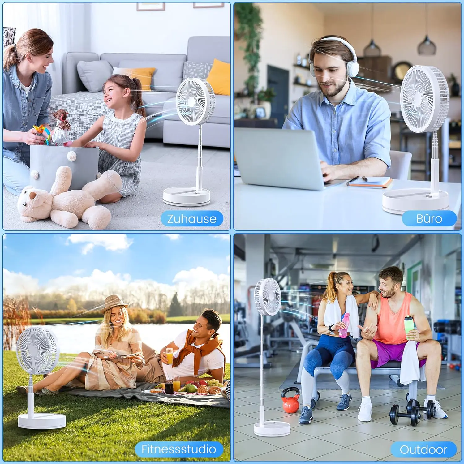 LIPETY Tragbarer Faltbarer Oszillierender Klein Ventilator, 8.6" 8000 mAh Akku Aufladbar USB C Boden/Tisch ventilator mit Fernbedienung, Leise Standventilator für Hause Schlafzimmer Reisen Camp vue 8