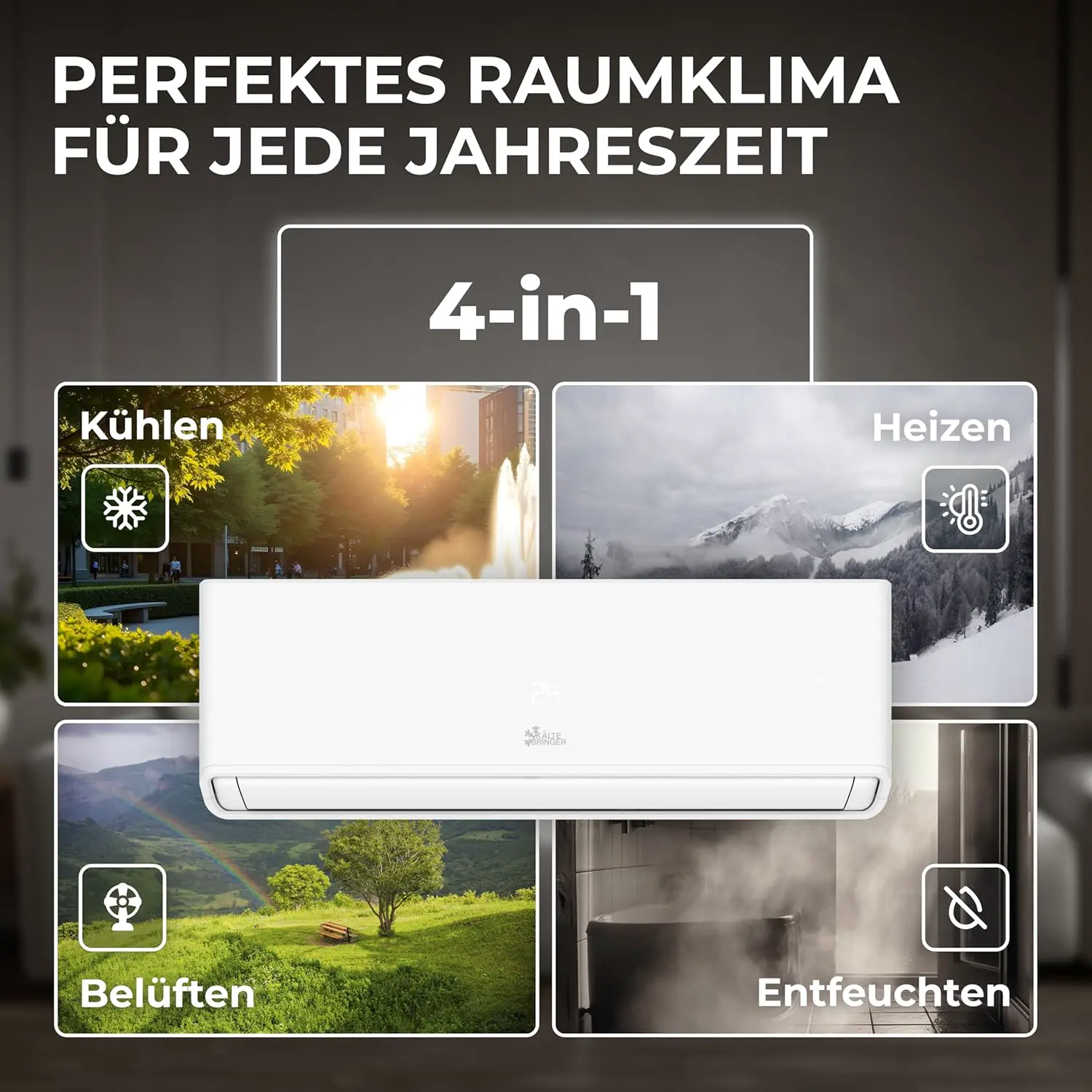 Kältebringer® Split Klimaanlage 12000 BTU 3,7 kW R290 Kältemittel | Ohne F-Gas - A+++ Klimagerät bis 60 m² - Heizfunktion, WiFi und App, sehr leise, mit 5 m Kupferleitung und Bodenkonsole vue 4