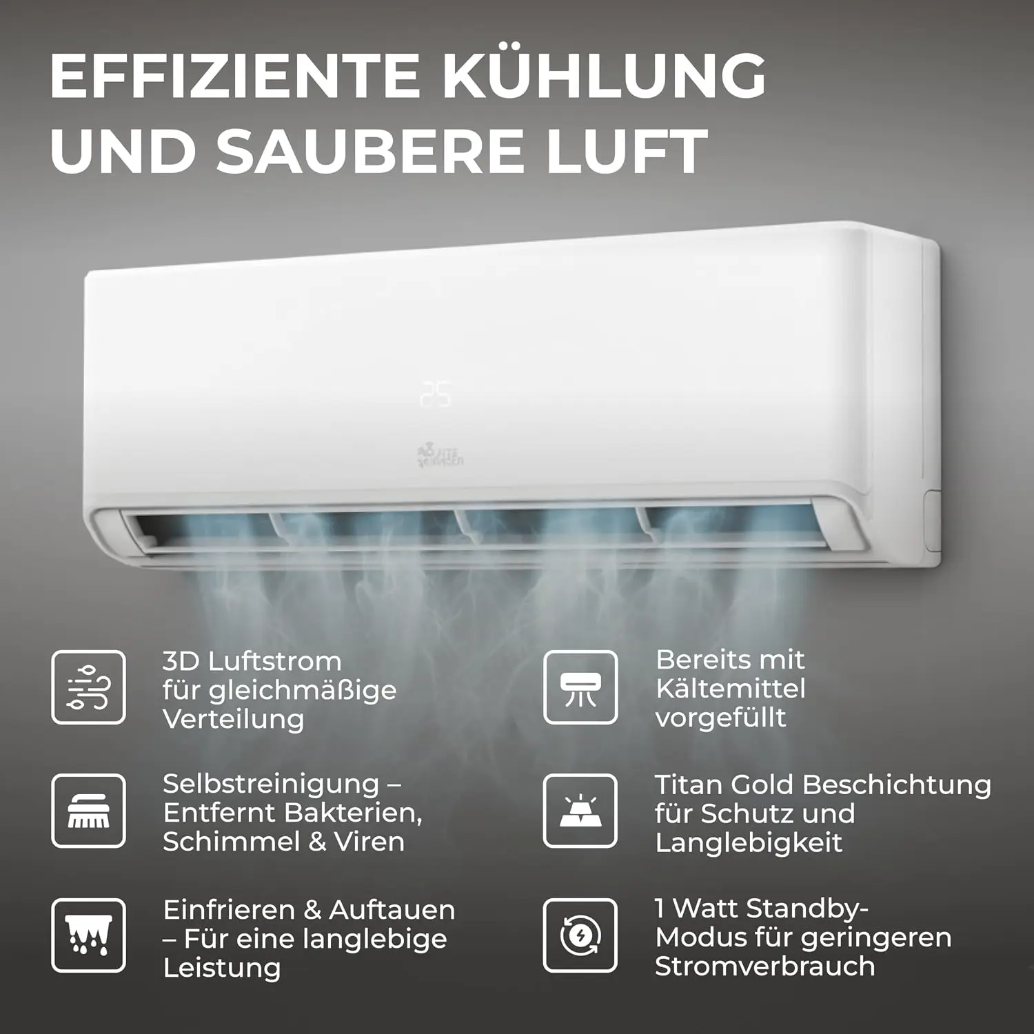 Kältebringer® Split Klimaanlage 9000 BTU 2,8 kW R290 Kältemittel | Ohne F-Gas - A+++ Klimagerät bis 45 m² - Heizfunktion, WiFi und App, sehr leise, mit 5 m Kupferleitung und Bodenkonsole vue 5