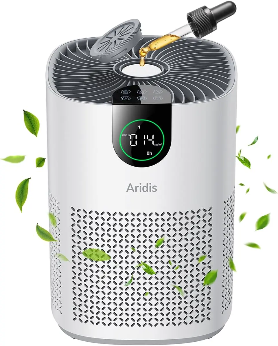 HEPA Luftreiniger Allergiker – Luftfilter für Schlafzimmer, Pollen, Allergien, Gerüche & Tierhaare, Luft Reinigtr mit Aromatherapie, 7,2W, 3 Geschwindigkeiten, Geräuscharm