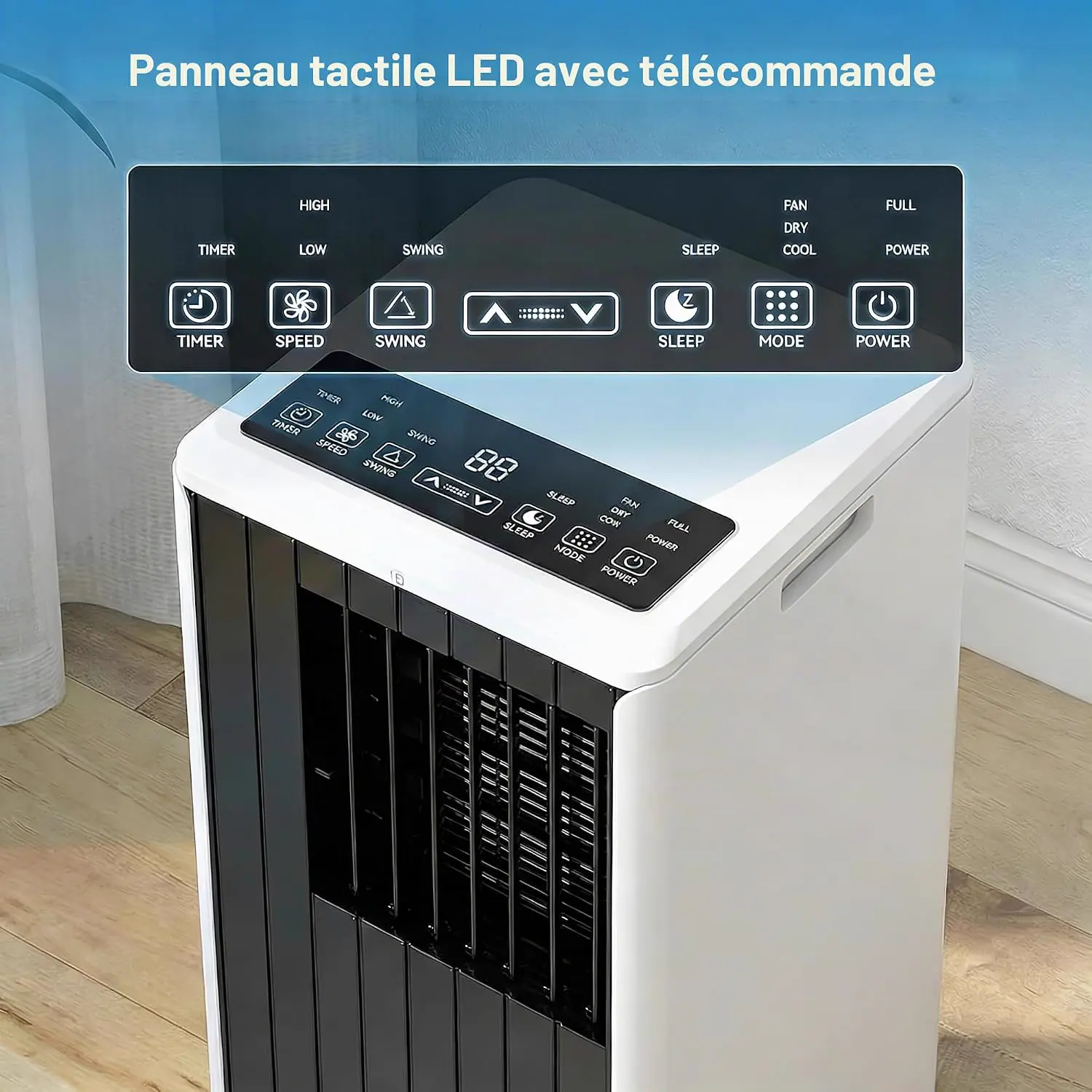 Mobile Klimaanlage 6 in 1, tragbar, leise, mit Luftkühler 1200 ml, 1-12 Stunden Timer, 4 Geschwindigkeitsstufen, 120 ° Oszillation, Touch-Tasten (Creamweiß) vue 3