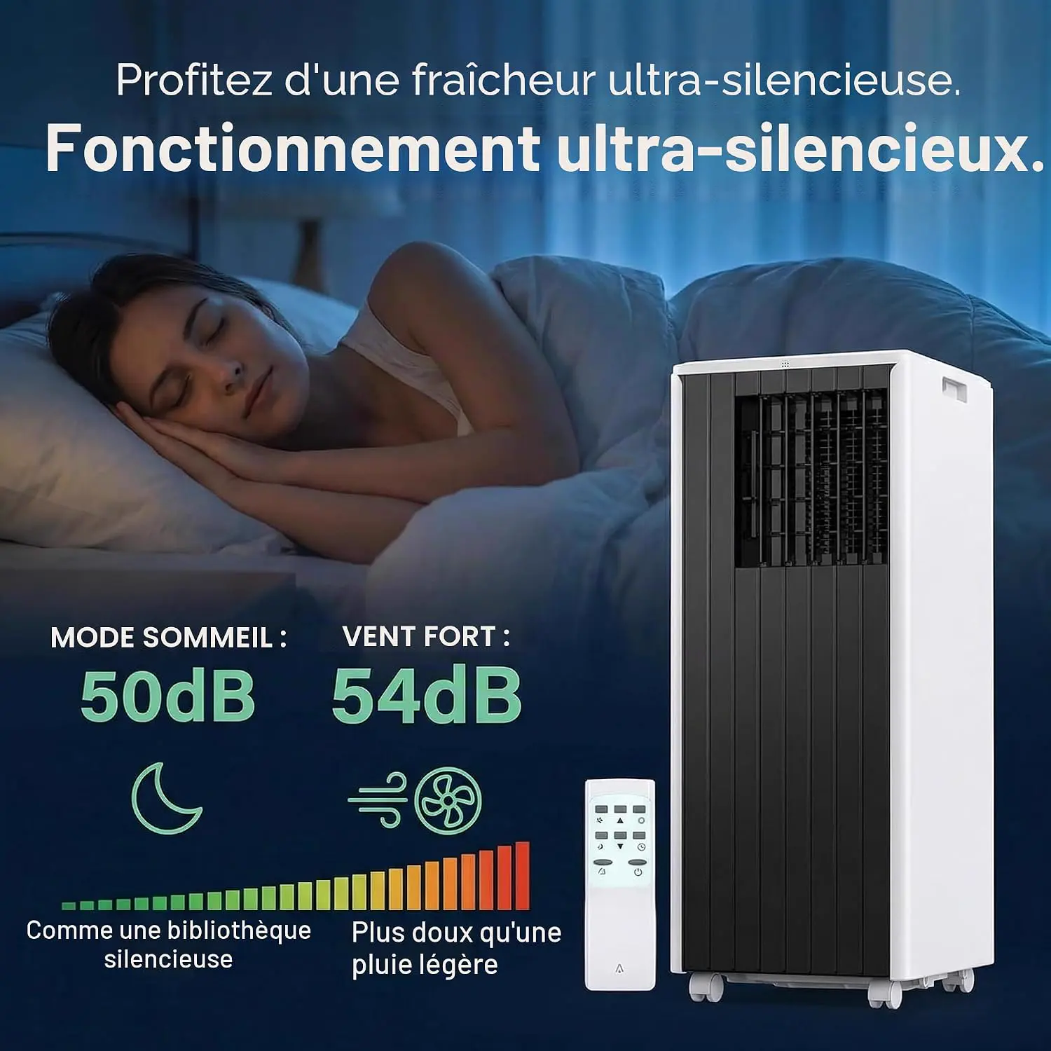 Mobile Klimaanlage 6 in 1, tragbar, leise, mit Luftkühler 1200 ml, 1-12 Stunden Timer, 4 Geschwindigkeitsstufen, 120 ° Oszillation, Touch-Tasten (Creamweiß) vue 6