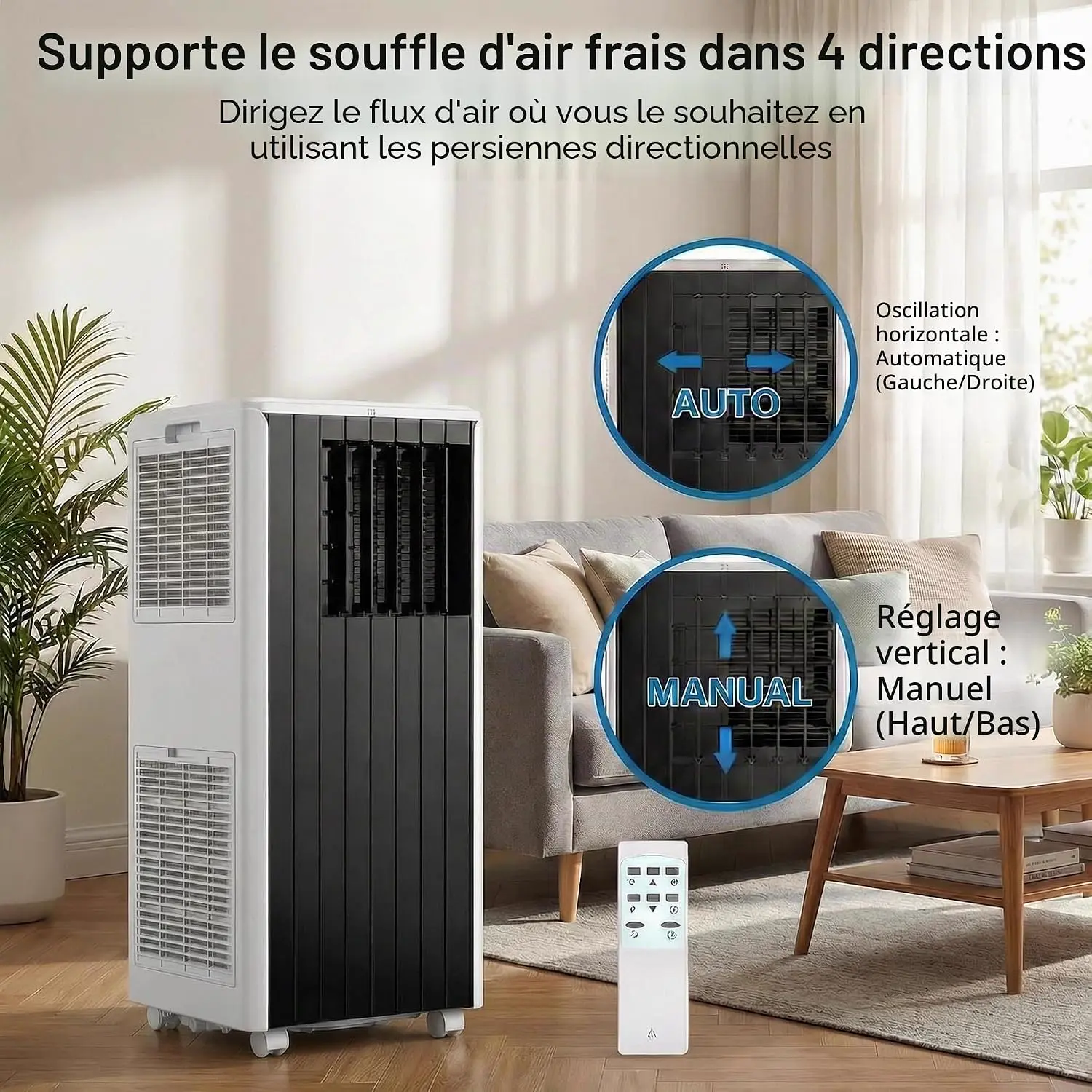 Mobile Klimaanlage 6 in 1, tragbar, leise, mit Luftkühler 1200 ml, 1-12 Stunden Timer, 4 Geschwindigkeitsstufen, 120 ° Oszillation, Touch-Tasten (Creamweiß) vue 7