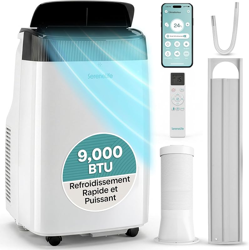 SereneLife Klimaanlage Mobile 14000 BTU 2,9 kW mit Abluft – WiFi 4 en 1 für Raums jusqu’à 45 m², Kühlt Heizt Ventile Désbefeuchtet vue 1