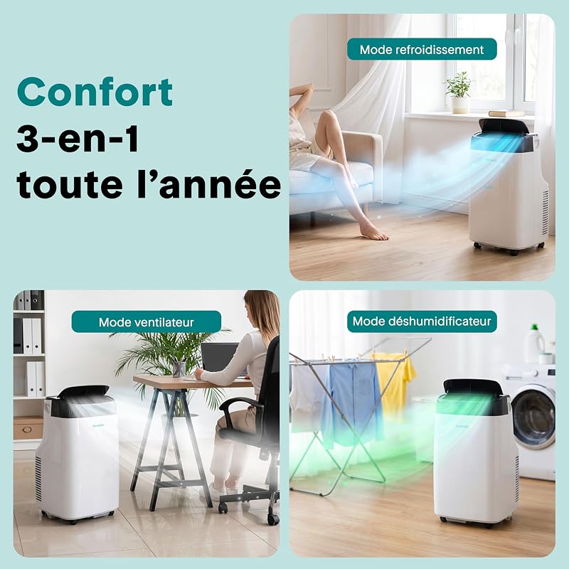 SereneLife Klimaanlage Mobile 14000 BTU 2,9 kW mit Abluft – WiFi 4 en 1 für Raums jusqu’à 45 m², Kühlt Heizt Ventile Désbefeuchtet vue 4
