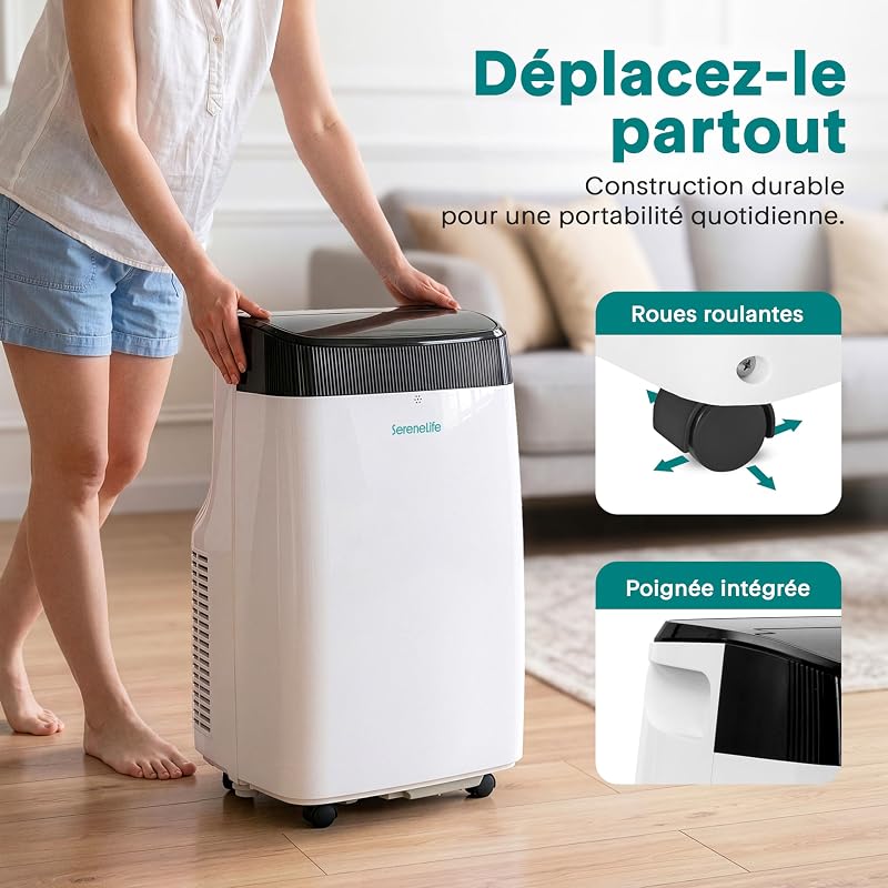SereneLife Klimaanlage Mobile 14000 BTU 2,9 kW mit Abluft – WiFi 4 en 1 für Raums jusqu’à 45 m², Kühlt Heizt Ventile Désbefeuchtet vue 5