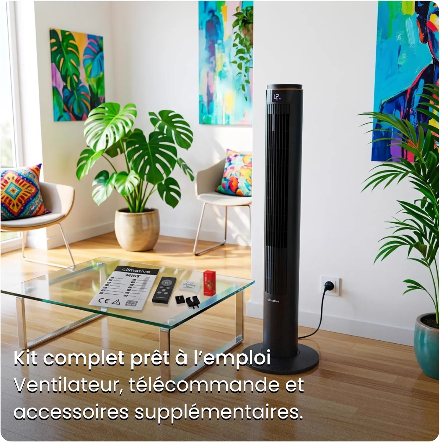 Turmventilator 107cm WiFi App, Luftkühler, Ventilator mit Sprühnebel, DC-Motor, 7,5 m/s Wind,Ionisator, Nachtlicht, Oszillation, Standventilator sehr leise, Tower Fan vue 11