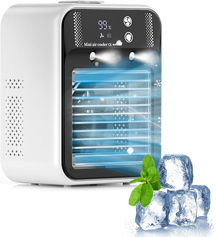 Mobile Klimaanlage, Tragbare Luftkühlgerät, leise Mobile Klimaanlage mit 500ml Wasserbehälter, 2 Lüftungsstufen & 2 Sprühmodi, Mini Klimatisierung für Schlafzimmer und Outdoor Camping(Weiß) vue 1