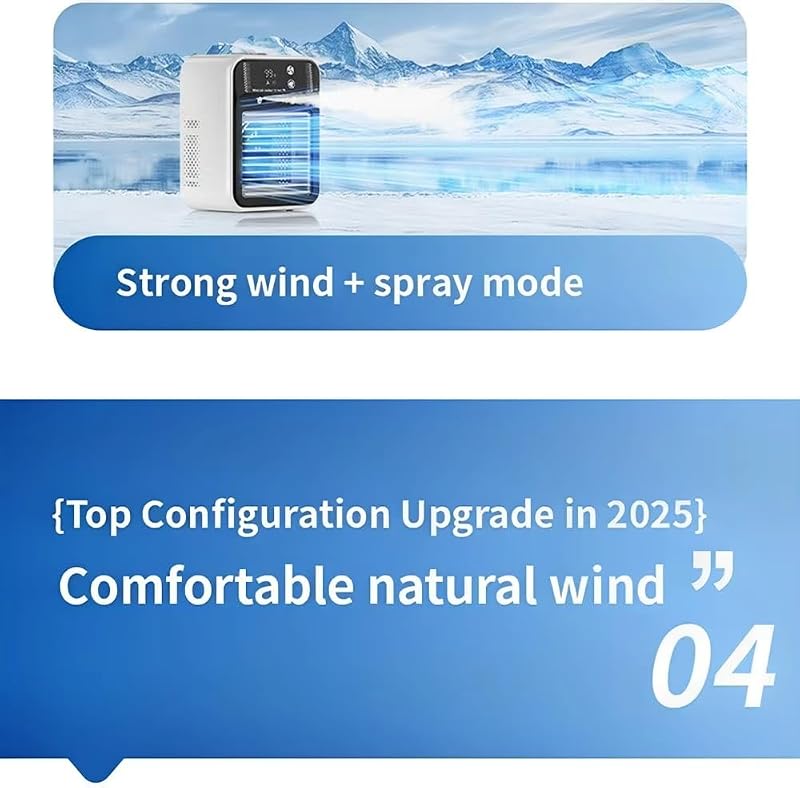Mobile Klimaanlage, Tragbare Luftkühlgerät, leise Mobile Klimaanlage mit 500ml Wasserbehälter, 2 Lüftungsstufen & 2 Sprühmodi, Mini Klimatisierung für Schlafzimmer und Outdoor Camping(Weiß) vue 5