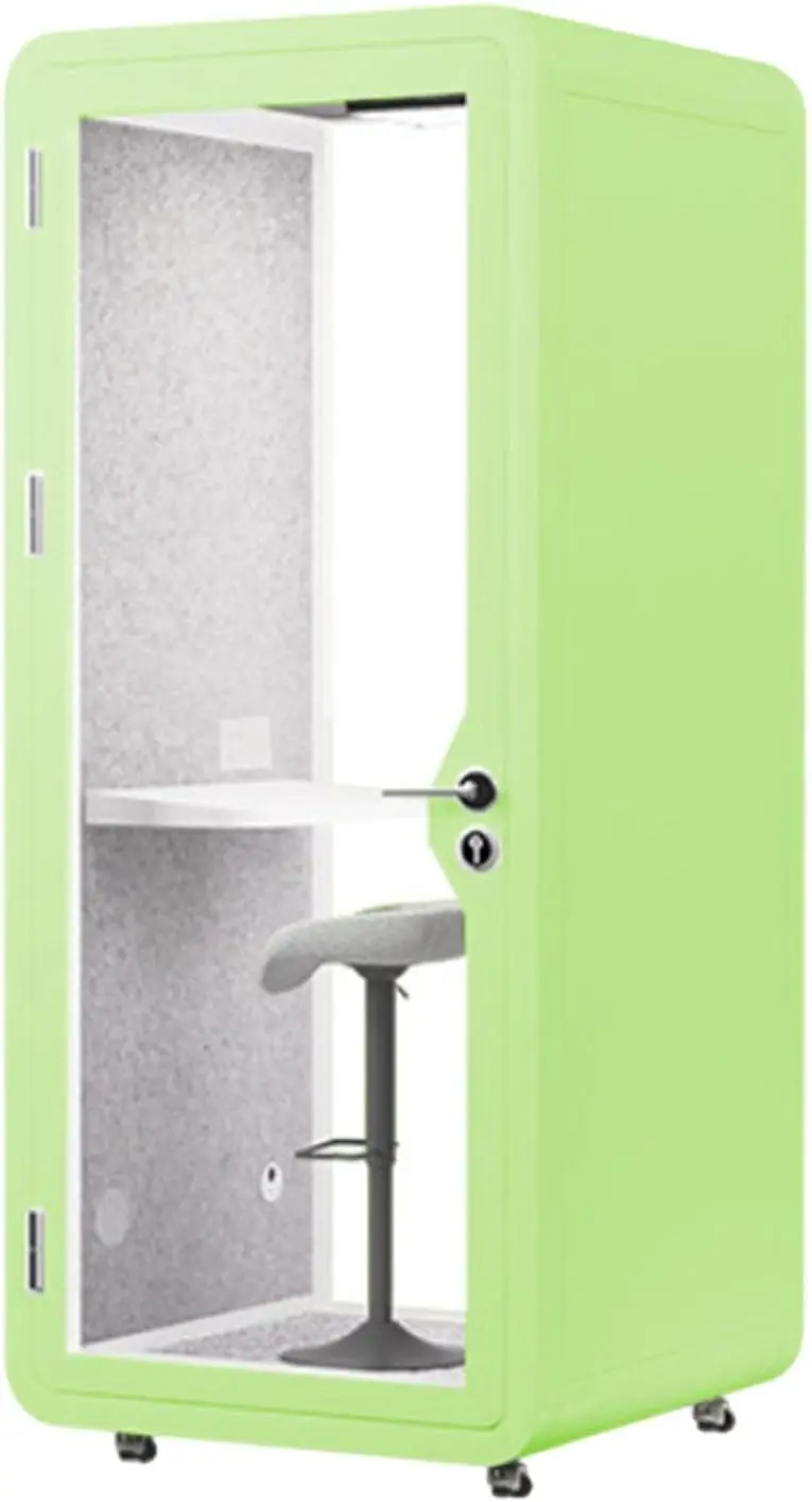 Schalldichte Büro-Pod-Kabine mit Tür aus gehärtetem Glas, LED-Leuchten und Ventilator für private Meetings und Studium vue 2