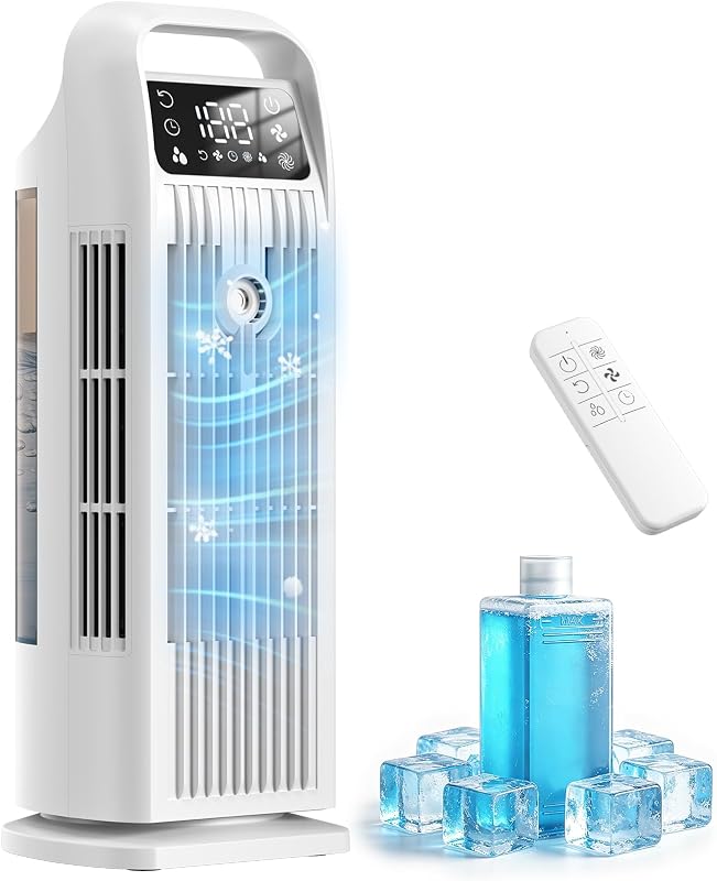 Mobile Klimaanlage 6 in 1, tragbar, leise, mit Luftkühler 1200 ml, 1-12 Stunden Timer, 4 Geschwindigkeitsstufen, 120 ° Oszillation, Touch-Tasten (Creamweiß) vue 1