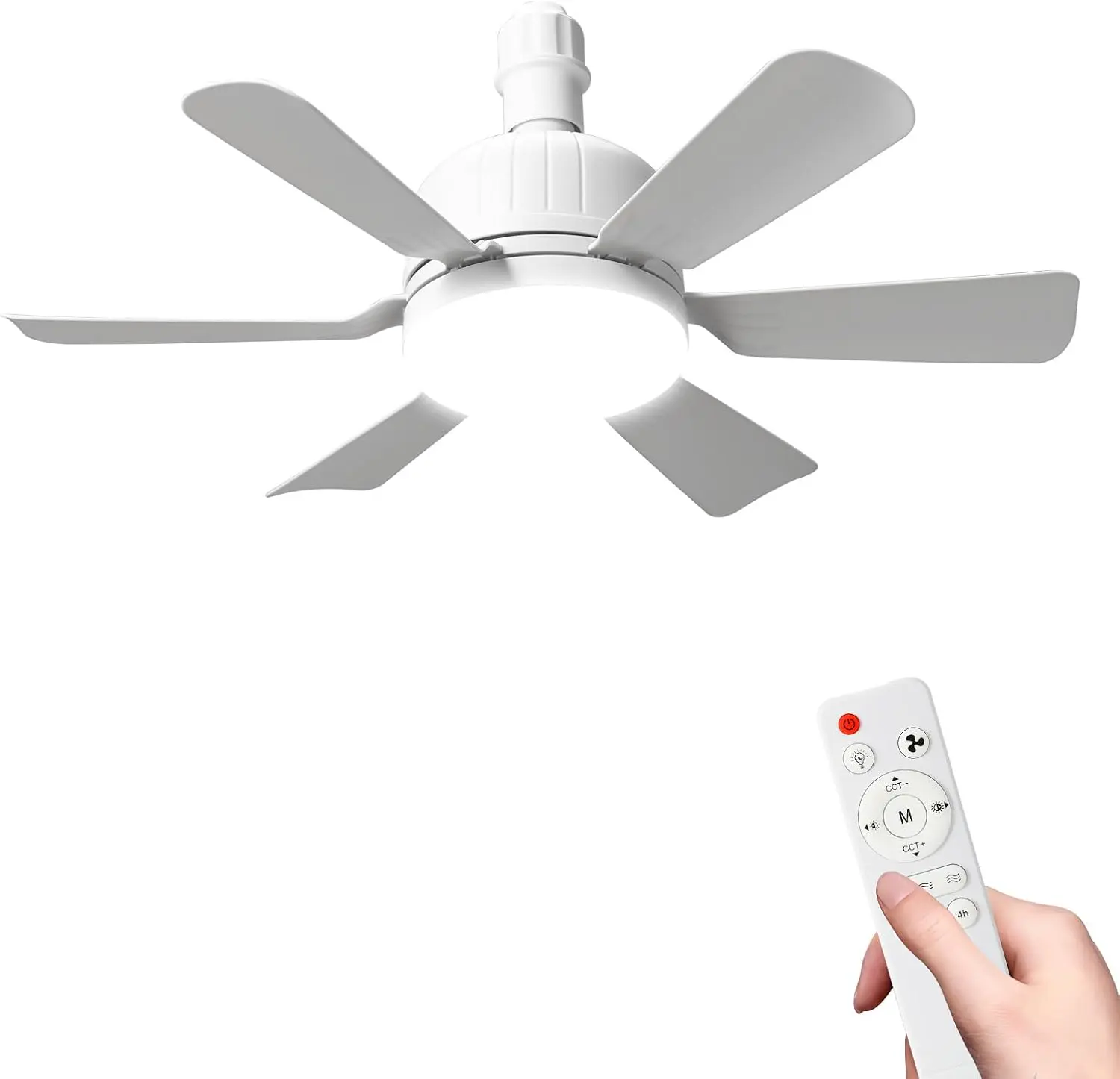 Deckenventilator mit Licht und Fernbedienung, 46 cm, LED, Deckenventilator, dimmbar, E27, integrierte Lampe, 3 Geschwindigkeiten, Timer, leise, für Schlafzimmer, Wohnzimmer und Küche (6 Flügel) vue 1