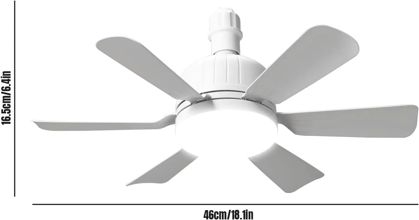 Deckenventilator mit Licht und Fernbedienung, 46 cm, LED, Deckenventilator, dimmbar, E27, integrierte Lampe, 3 Geschwindigkeiten, Timer, leise, für Schlafzimmer, Wohnzimmer und Küche (6 Flügel) vue 2