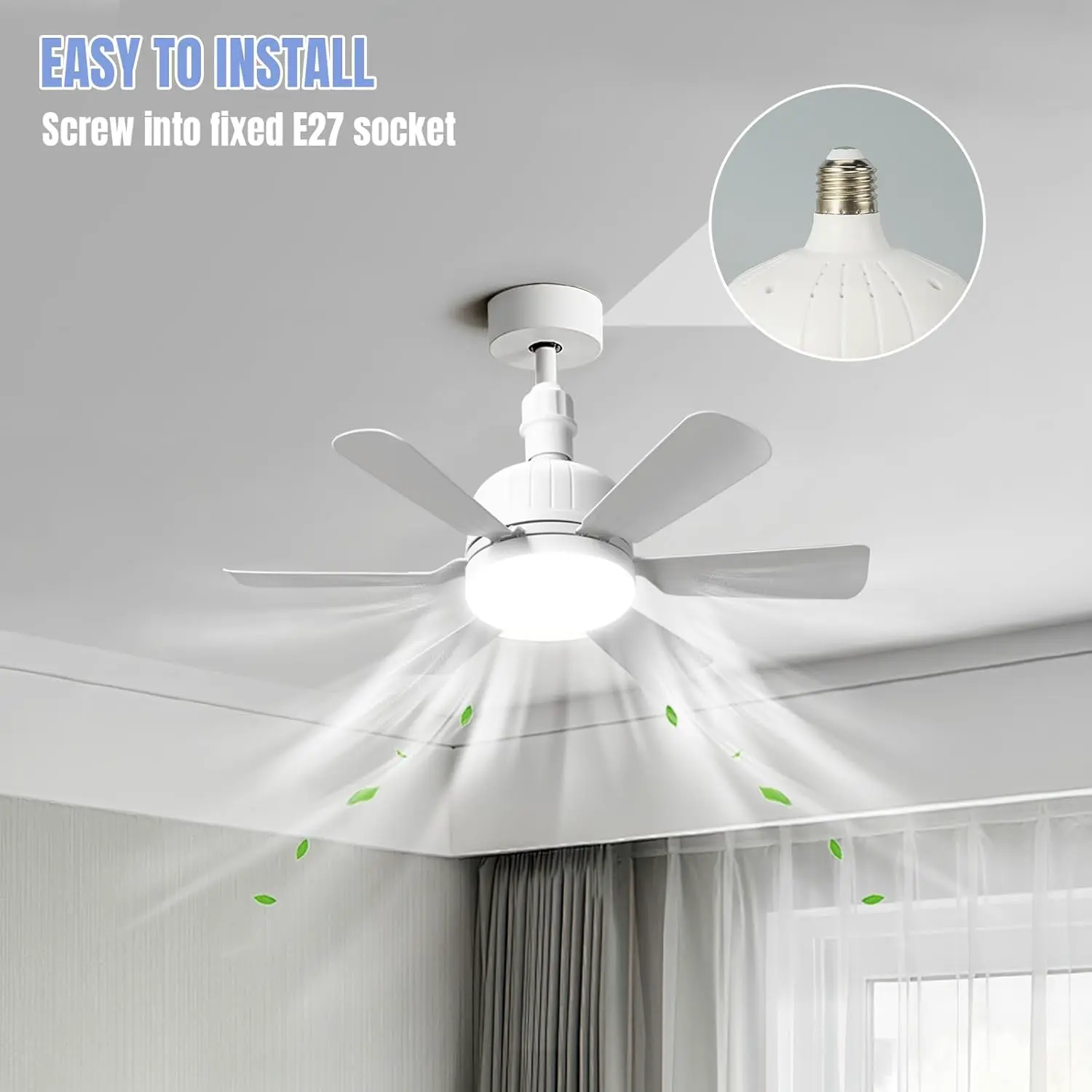 Deckenventilator mit Licht und Fernbedienung, 46 cm, LED, Deckenventilator, dimmbar, E27, integrierte Lampe, 3 Geschwindigkeiten, Timer, leise, für Schlafzimmer, Wohnzimmer und Küche (6 Flügel) vue 7