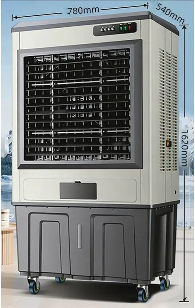 Gewerbe/Industrie Verdunstungskühler, Große Kühlventilatoren | 120 l Fassungsvermögen, Lenkrollen, 900 W Leistung, für den Heimbereich (200 m²) vue 14