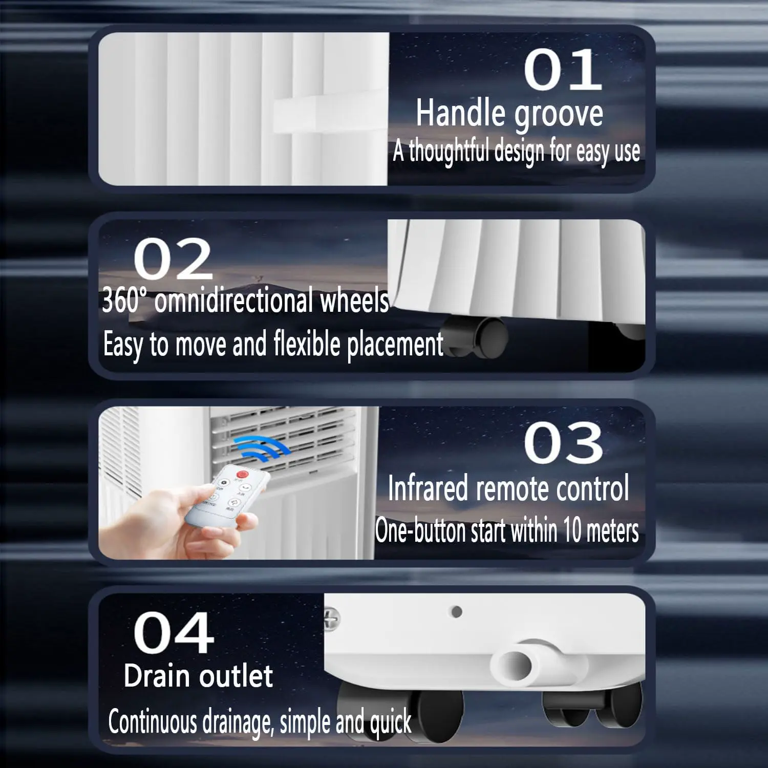 Tragbarer Luftkühler für fensterlose Räume, 3-in-1 Ventilator und Luftbefeuchter, Fernbedienung, 1L Wassertank, 24H Timer, Perfekt für Schlafzimmer und Wohnräume vue 10