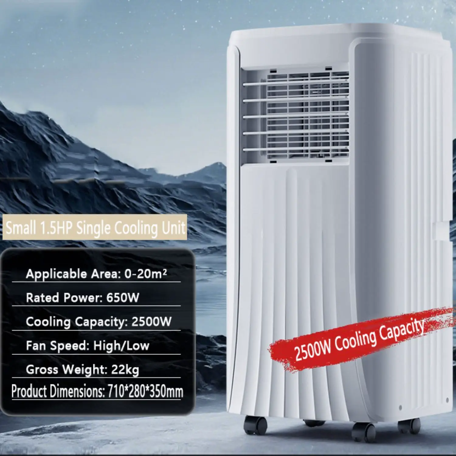 Tragbarer Luftkühler für fensterlose Räume, 3-in-1 Ventilator und Luftbefeuchter, Fernbedienung, 1L Wassertank, 24H Timer, Perfekt für Schlafzimmer und Wohnräume vue 4